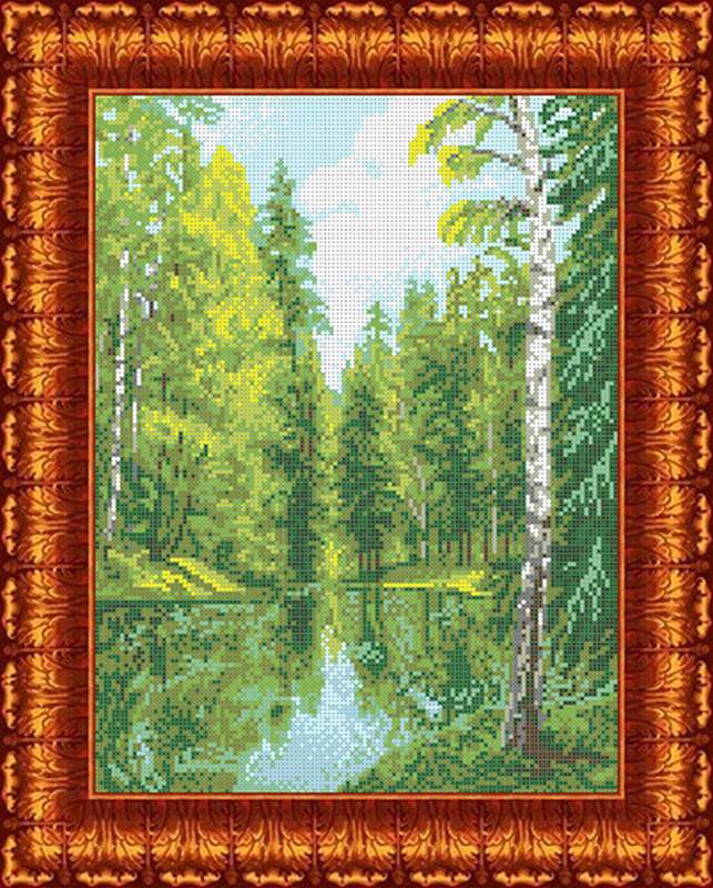 Озеро в лесу - Канва с нанесенным рисунком для вышивки крестом 23х30 см